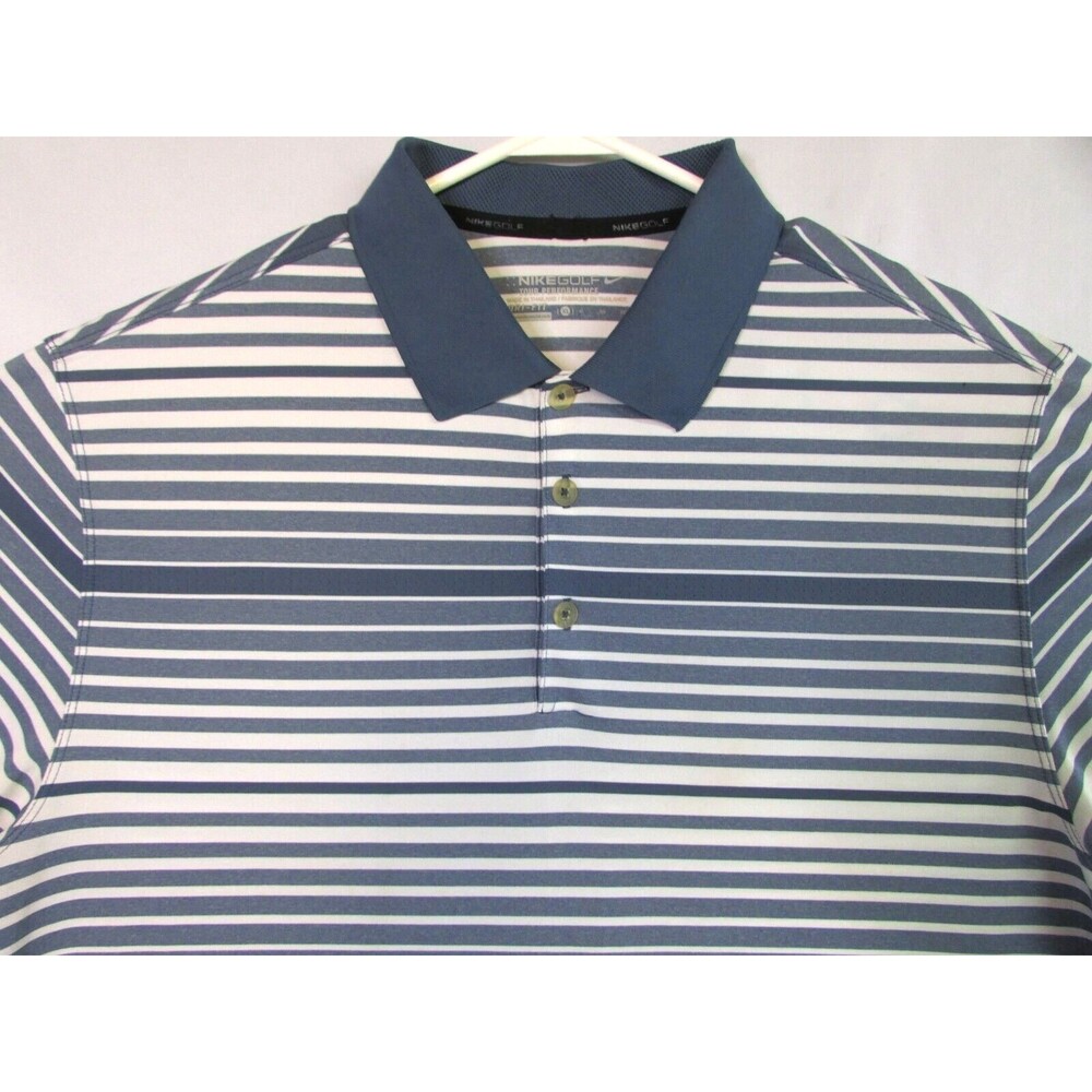 Nike Golf Dri-Fit Tour Performance Mens XL White Blue Striped Quicken Loans Logo